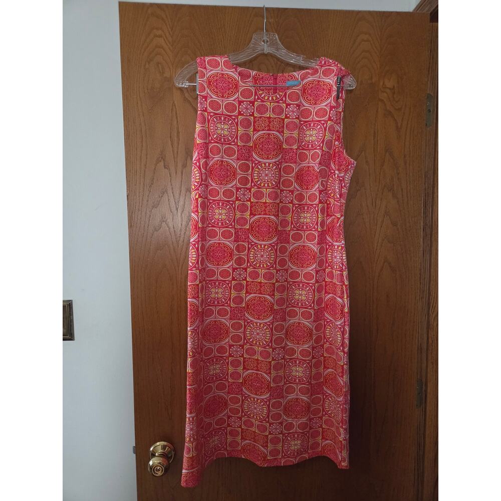 J. Mclaughlin Shift Sophia Dress Pink White Yellow Geometric Sleeveless NWT L